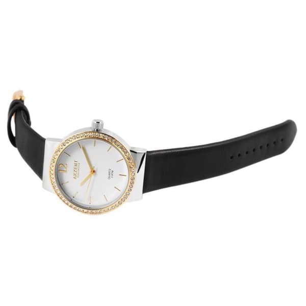Ur - Siwar - Kvinde 36 mm - Sølv/guld kasse - Sort imiteret læderrem 18 mm Silver