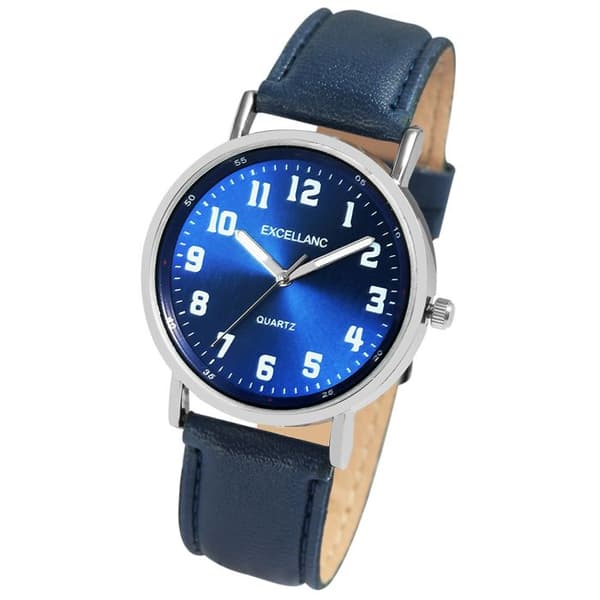 Ur - EXCELLANC - Klassisk - Blå urskive - 20 mm kunstlæderrem - 38 mm kasse Blå