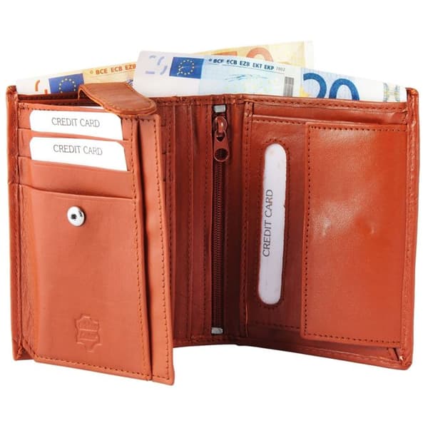 Plånbok - AKZENT - Robbin - brunt cognacläder - kompakt 9×12×1 cm - 7 kortfack Huvudfärgen på denna accessoar är e