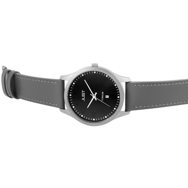 Ur - JUST - Ferrish - Titanhus 44 mm - Antracit skive - Grå læderrem Titanium case (grå), grå armband, a