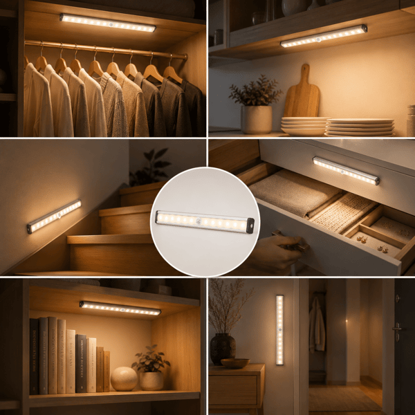 Trådlös LED-lampa med Rörelsesensor 21 cm – Dimbar & Uppladdning Varmvit  4-Pack – Bäst värde