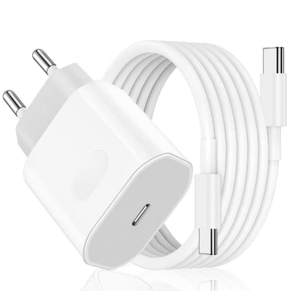 USB-C Snabbladdare 20W PD + USB-C Kabel 3A för iPhone 15 & Samsu 2 meter