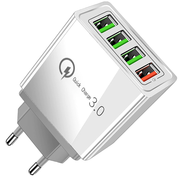 Strömadapter med 4 st USB-A Portar 3A QC 3.0