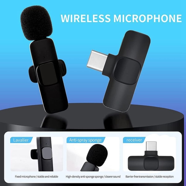 2-i-1 Trådlös Mikrofon för Mobil med USB-C Brusreducering