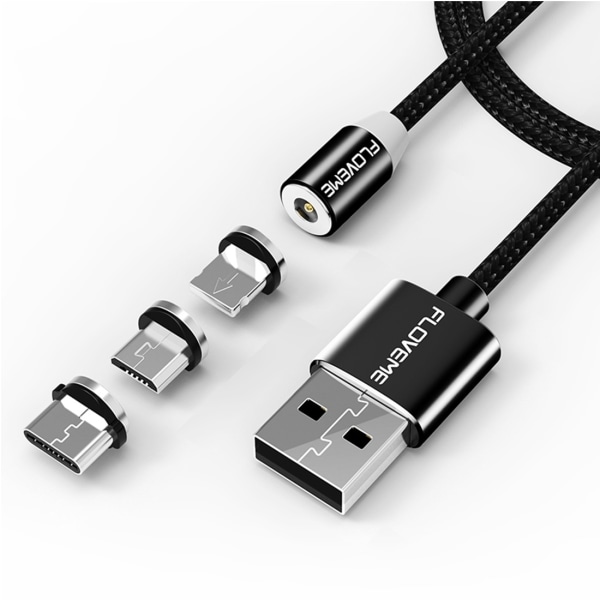 FLOVEME Magnetkabel 3 i 1 Lightning, USB C, Micro-USB, 1A, 1m
