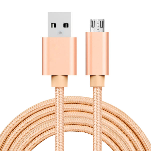 Micro USB till USB Tygkabel 3A 2 meter Silver