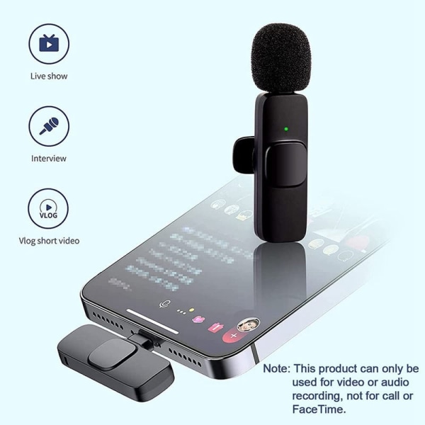 2 i 1 Trådlös Lavalier Mikrofon för iPhone med Brusreducering