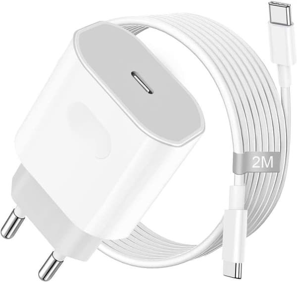 USB-C Snabbladdare 20W PD + USB-C Kabel 3A för iPhone 15 & Samsu 1 meter