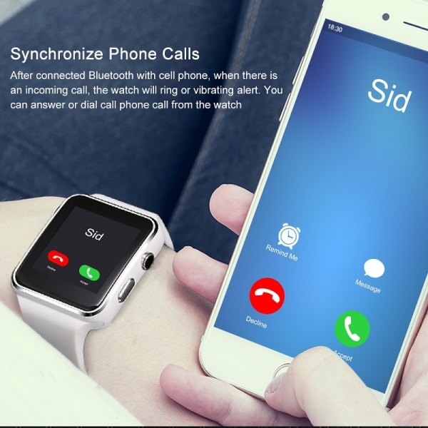 Smartwatch X6 Mobilklocka med Kamera, Samtal & SMS Vit