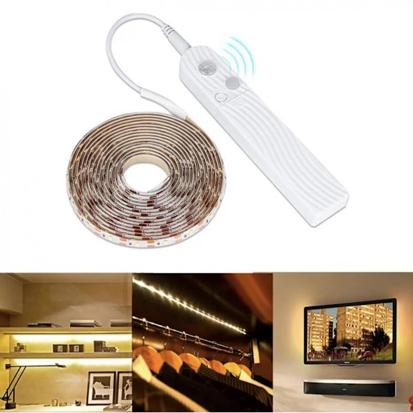 Garderobsbelysning Varmvit LED-slinga Rörelsesensor 3m