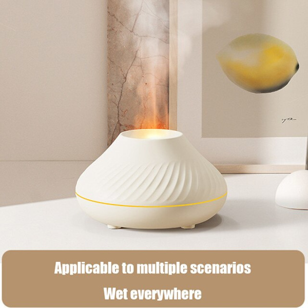 Vulkan Luftfuktare med Visuell Eldflamma Vit
