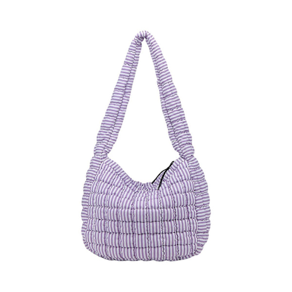 Nylon Vadderad Axelväska för Dam, Stilren och Rymlig Crossbody-väska, Quiltad Handväska för Pendling och Resor, Gul Purple