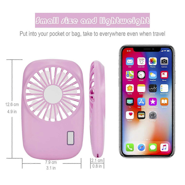 Handhållen Fläkt Mini Fläkt Kraftfull Liten Personlig Hastighet Justerbar USB Uppladdningsbar CoolingPink
