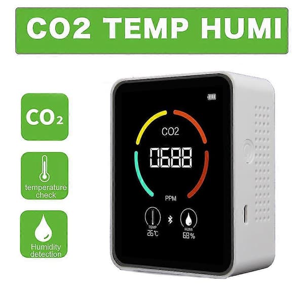 Co2 Måler Co2 Sensor Luftkvalitetsanalysator Husholdnings Digital Luftdetektor Intelligent Luftforureningsmonitor Gasdetektor white with Bluetooth