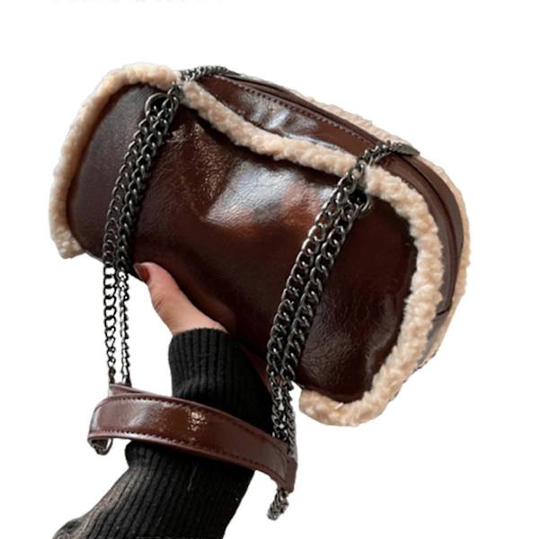Fashionabla Vinter Axelväska för Kvinnor PU Crossbody Väska Enfärgad Handväska brun Coffee