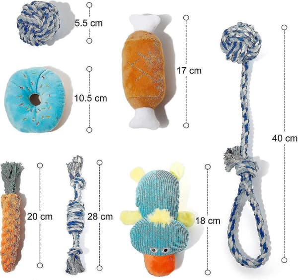 Valpleksaker - Paket med 7 hållbara hundleksaker för valpar/små hundar. Valptandspresent