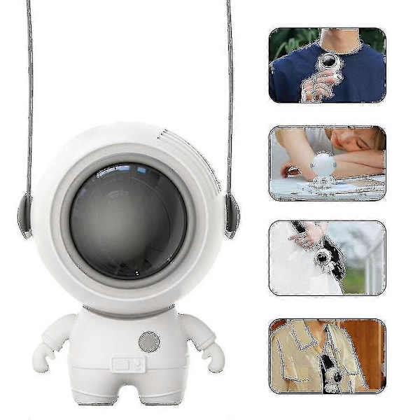 Usb Protable tuuletin ripustettava kaula Kädessä pidettävä Lazy Mini Leafless Spaceman tuuletin kaulanauhalla-valkoisella