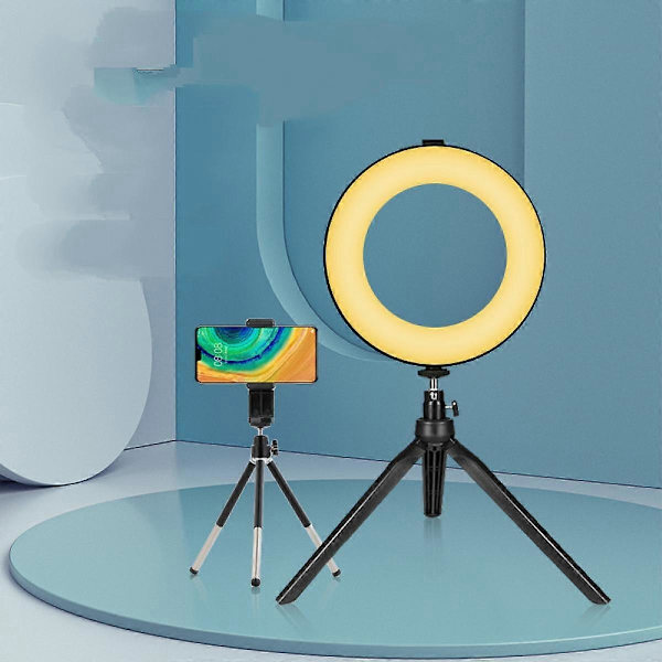 6\" Selfie Ring Light med Tripod Stand, dæmpbar Desktop Led Lampe Kamera Ringlight
