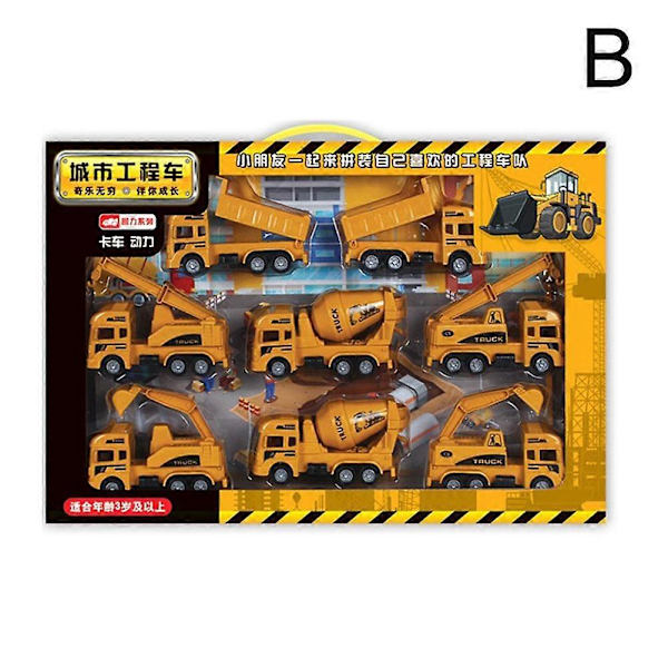 1 SET legeringskonstruktionsfordonsleksaker kran bulldozer grävmaskin gaffeltruckar pedagogiska leksaker för pojkar barn presenter A