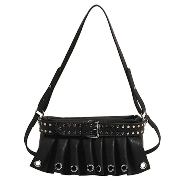 Axelväska för kvinnor Trendig Crossbody-väska Armhåleväska PU Läder Handväska Retro Underarmsväska Pendlarväska för Daglig Vinröd Black