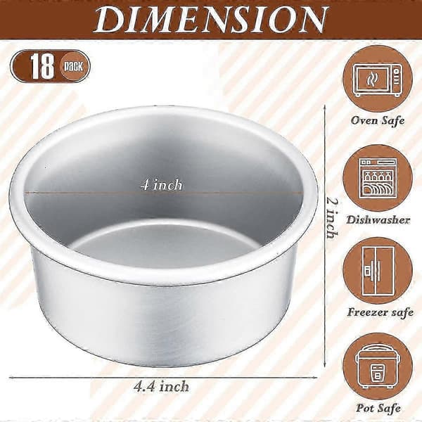 18 Stykker 10 cm Liten Kakeform Mini Runde Kakeformer for Baking av Kaker, Ostekaker, Pizza, Quiche