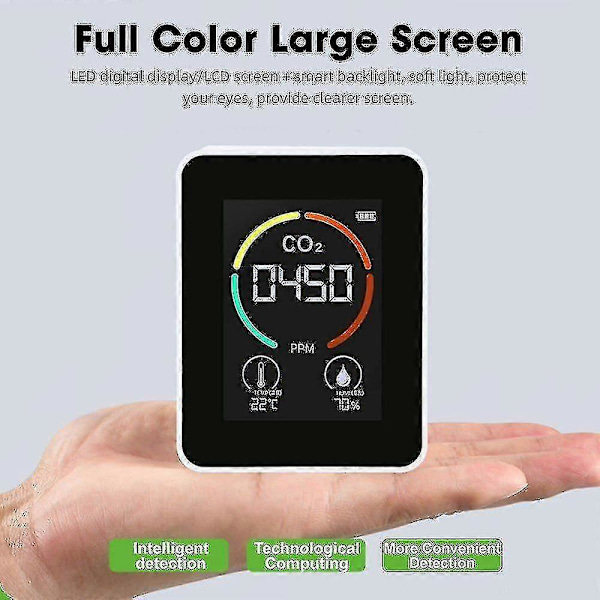 Inomhus Co2 Sensor Co2 Mätare Digital Luftdetektor Intelligent Luftkvalitetsanalysator White   aa