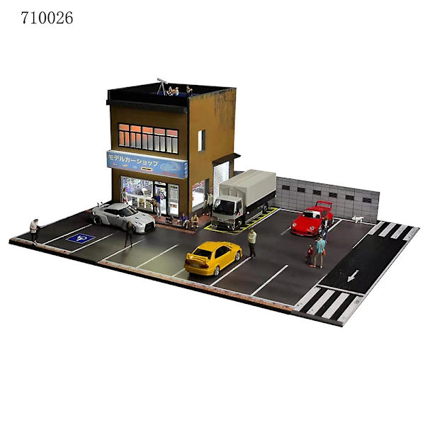 1:64 G FANS Bilgarage Diorama Modell Med LED-lampor Parkeringsplatser Stad DIY Modellset Kan Kombineras med Städer 710016