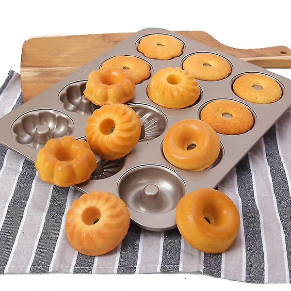Kageforme 12 Hulrum Non-stick Forskellige Mønstre Donutform
