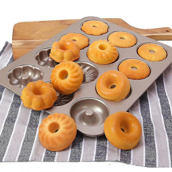 Kakformar 12 Hål Non-stick Olika Mönster Donutform