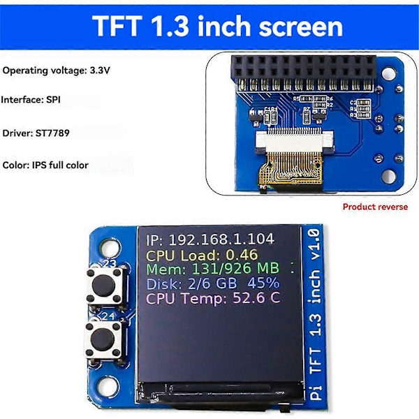 TFT Display Modul 1.3 Tommer Fuld Farveskærm med SPI Interface til Pio As Shown
