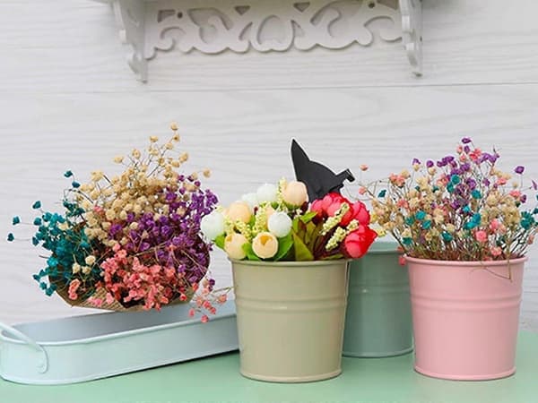 3-delars Metall Blomkruka Set Örtväxt Planterare med 10 Mini Griffeltavlor