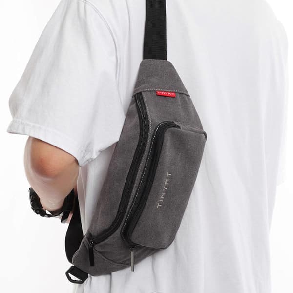 Resväskor för män Sling Bröstficka Mode Midjebälte Väskor Crossbody Fickor Pengar Axelväska Grå Black