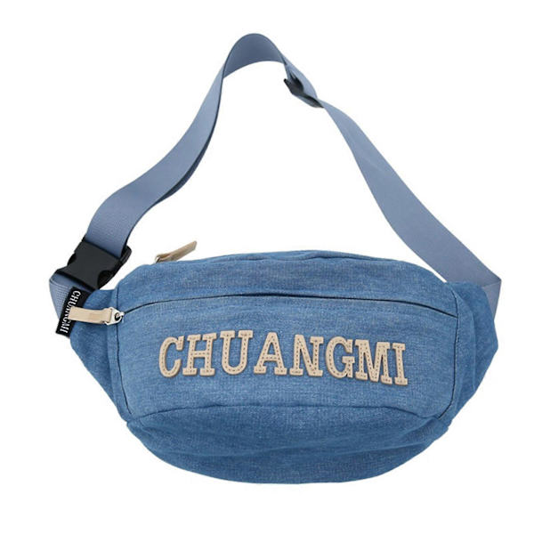 Naisten vyölaukku miesten farkkukangas rintalaukku muoti kirjain vyölaukku suuri kapasiteetti crossbody laukku rento vyötärölaukku light blue