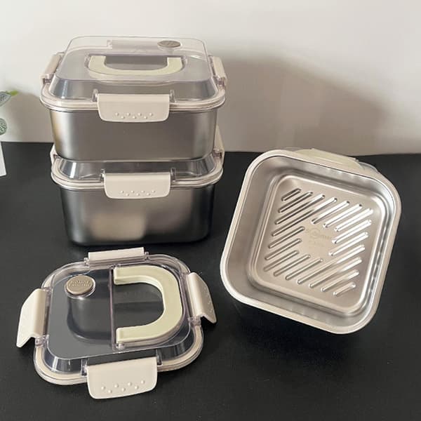 Bento Box Bærbar Opbevaringsbeholder til Køleskab Kontor Bordplade silver 1200ml