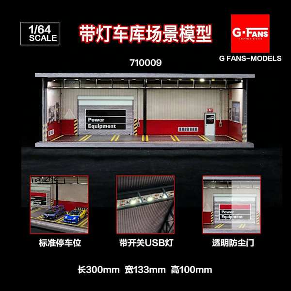 1:64 G FANS Bilgarage Diorama Modell Med LED-lampor Parkeringsplatser Stad DIY Modellset Kan Kombineras med Städer 710009