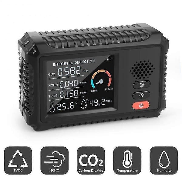 5-i-1 Multifunksjonell Luftkvalitetsdetektor Hjem Temperatur Fuktighet Digital Luftkvalitetsmonitor Co2 Formaldehyd Detektor Måler