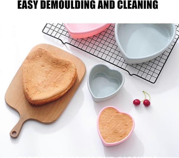 4-pakning Hjerteformede Silikonkakeformer, Non-stick Bakebrett for Kaker, Brød, Regnbuekake (Rosa, Blå)