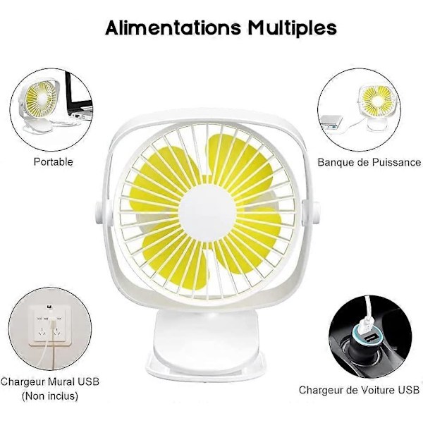 Minituuletin klipsillä, USB-minituuletin, kannettava pöytätuuletin, hiljainen kannettava tuuletin 3 säädettävällä nopeudella ja