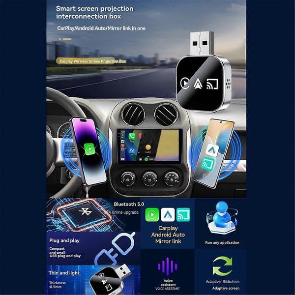 3-i-1 Trådløs Carplay Smart Mirror Link Carplay Android Auto USB Dongel Adapter Kablet Carplay til Wi{XH}
