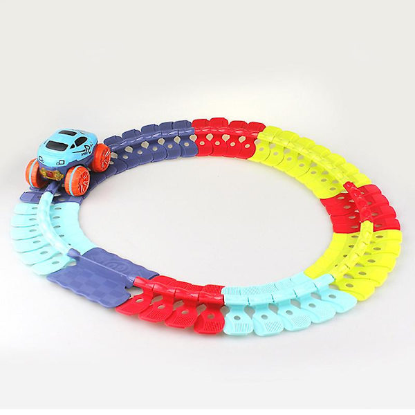 Utbytbar bana med LED-upplyst racerbil, flexibel monterad bana, födelsedagspresent för barn, pojkar och flickor 46pcs