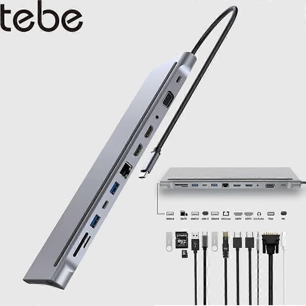 tebe MST USB C Hub Type c til Dual HDMI-kompatibel VGA Multi USB Lan Ethernet 3,5 mm PD Oplader SD TF Adapter Til Macbook Air