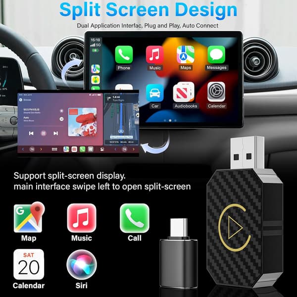 2025 Seneste Model 2-i-1 Trådløs CarPlay-adapter og Android Auto Trådløs Adapter til Konvertering af Kablet CarPlay, til Biler 2016+/Apple iOS 1