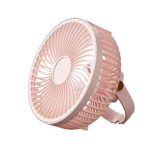 Bärbar skrivbordsfläkt Uppladdningsbar med LED-lampor & krokar Batterifläkt med 1200 kapacitet för tält Rese-rosa- Laddning