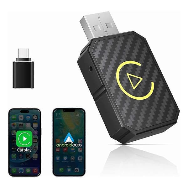 R5050 2-in-1 Langaton CarPlay Android Auto -sovitin, hiilikuitukuvio, WiFi Bluetooth 5.0 Smart Don