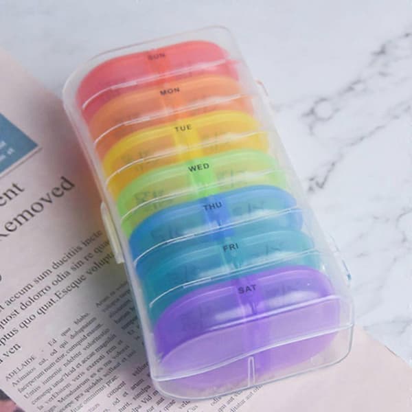 Pilleboks 7 dagers pilleboks tablettboks 2 rom per dag 14,5×8×4,2cm, farge