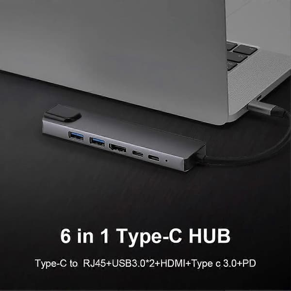 Multi USB Docking HUB Converter 2 USB 3.0 HDMI-kompatibel Typ C PD RJ45 6 i 1 PC Adapter Notebook Tillbehör USB C Hub