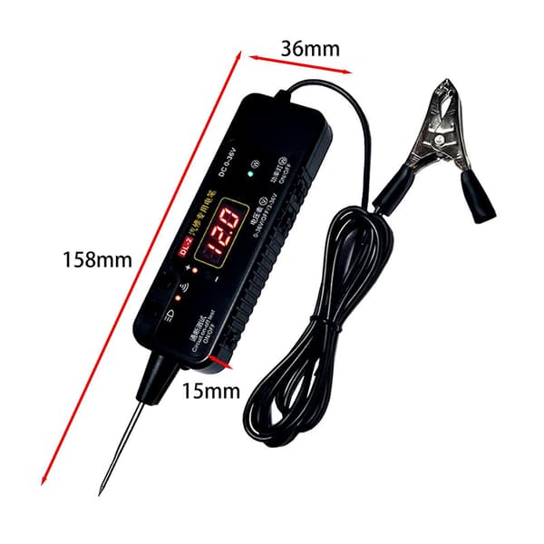 Bil Test Lys Tester DL-2 Robust med Alligatorklemmer Krets Prober Tester black 15.8cmx3.6cmx1.5cm