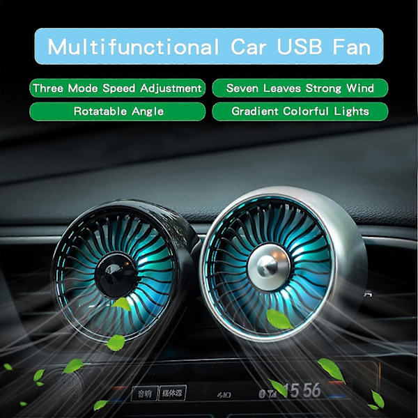 Bilventilation USB-fläktar med färgglada ljus/sugkopp Bil-USB-fläkt/miniluftkonditionering Deodorizer Venti-fläkt