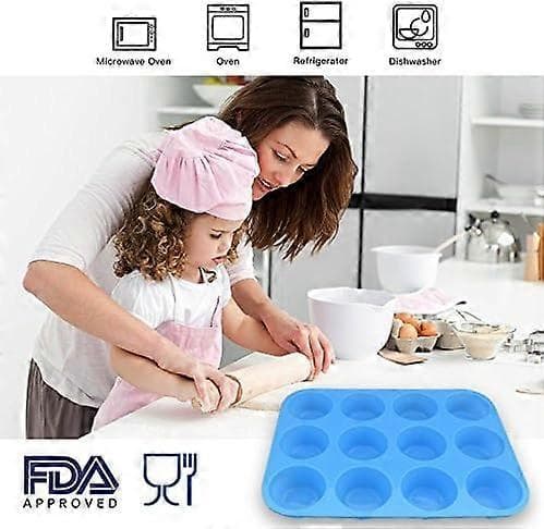 12 Kopper Silikon Muffinsform 3 Stykker Non-Stick Muffinsform Bakeform for Cupcake, Terter, Eggebit - Blå