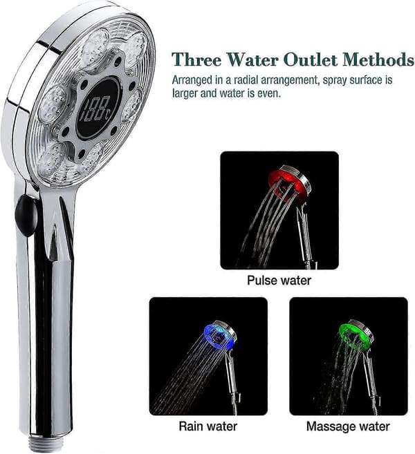 LED Brusehoved, 3 Farver Brusehoved Med Temperaturvisning, Badeværelsesbrusehoved, Vandbesparende Brusehoved